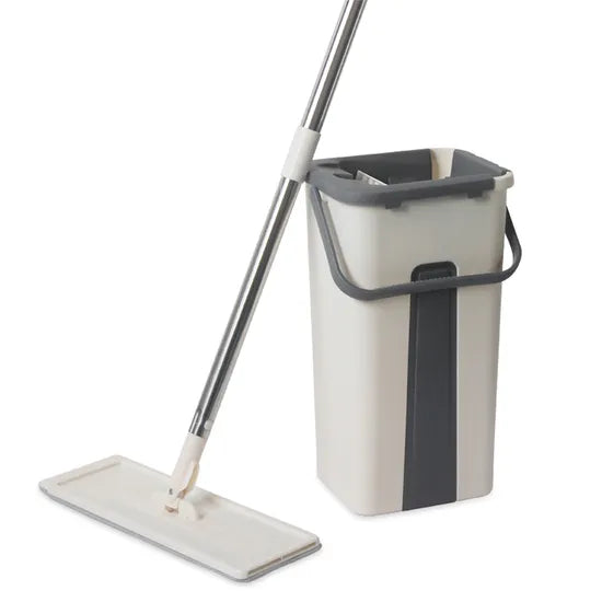 Hands-Free Flat Mop & Bucket Set — Grey & White