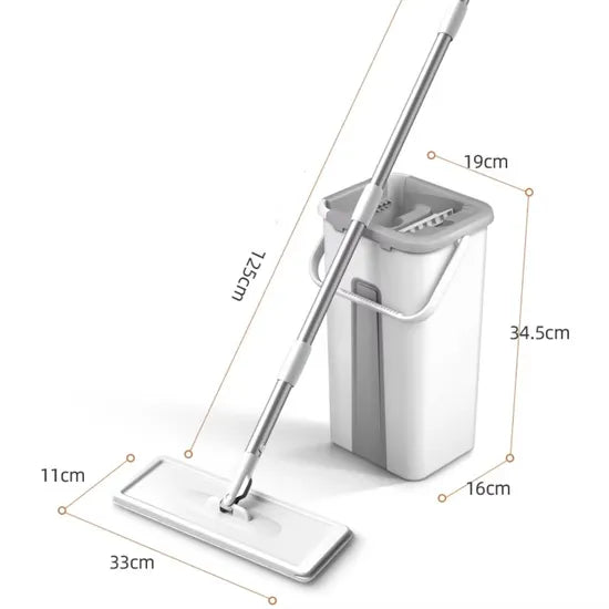 Hands-Free Flat Mop & Bucket Set — Grey & White