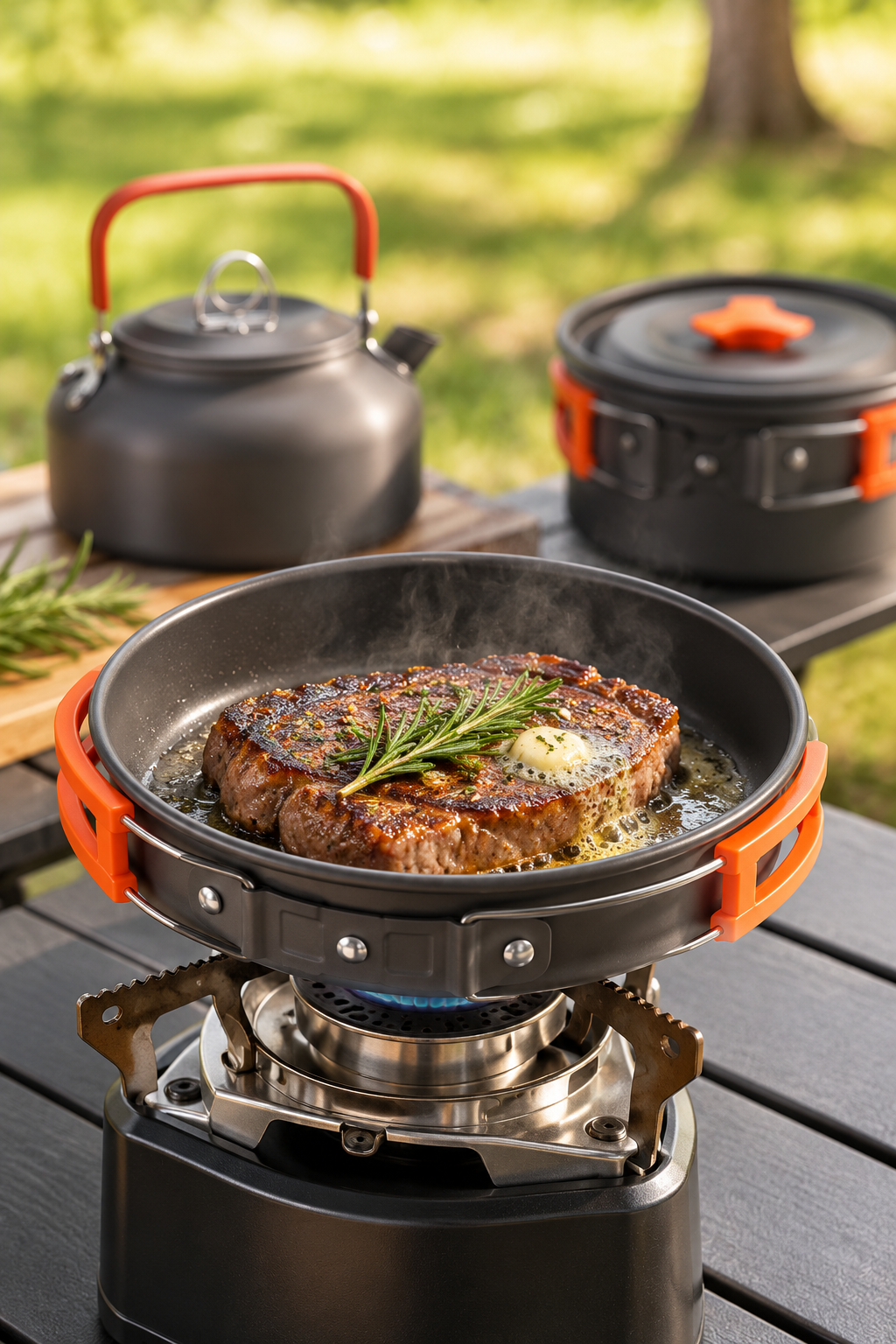 AI illustrative outdoor frying-pan scene